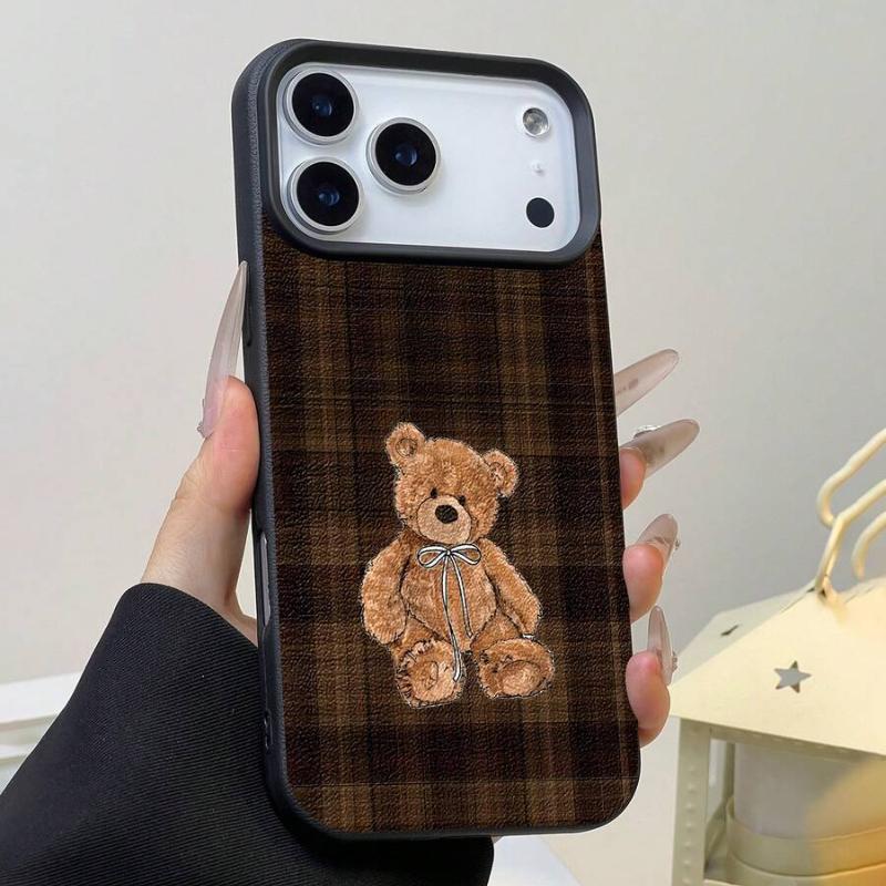 Brown Plaid Teddy Bear Phone Case by CasePop Studio; representative model